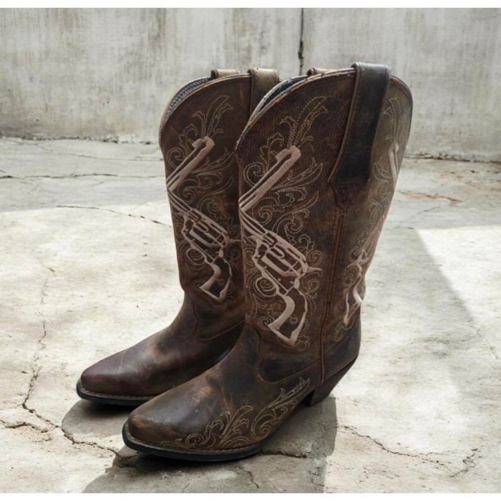 Durango Crush Pistol Revolver Western Boots Brown Leather 7M Boho Cowgirl Rustic